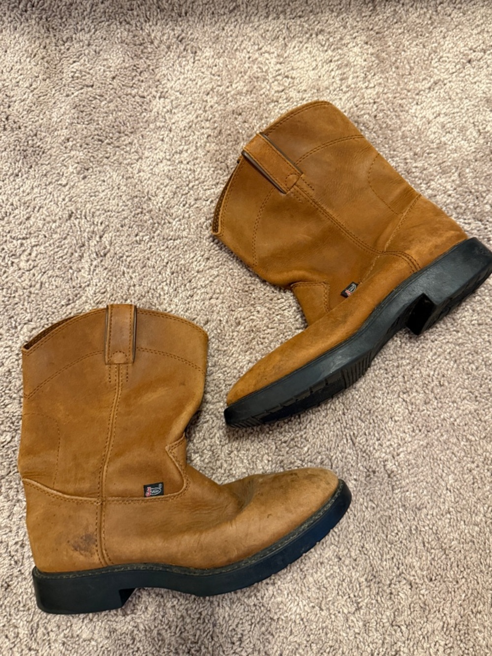 Justin Boots Kids Brown Suede Pull-On Western Booties suede leather cowboy
